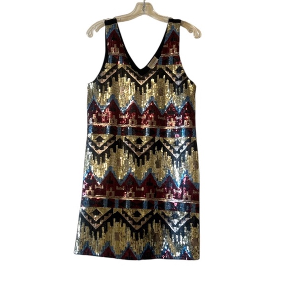 Everly Sequin Women's Aztec V-Neck Mini Shift Dress. NOWT - Medium - Picture 2 of 5